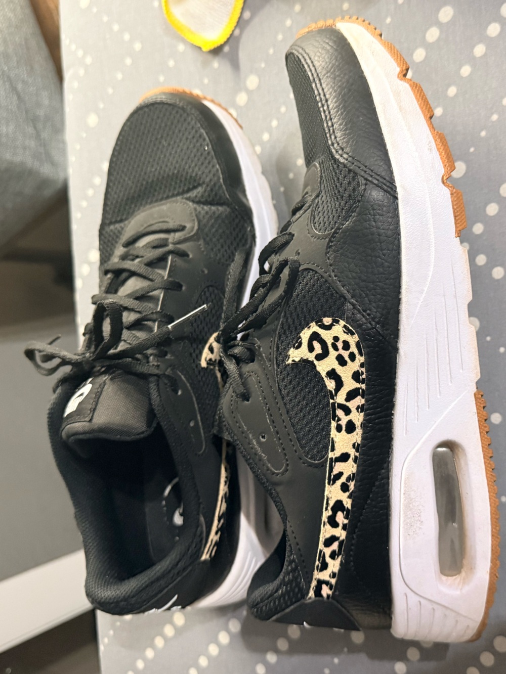 Women’s Black Sneakers with Leopard Swoosh - Stylish Everyday Shoe